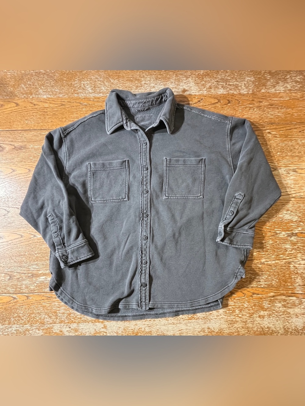 Aerie Lumberjane oversized charcoal gray fleece button-up shirt jacket